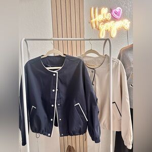 two tone outerwear with snap buttons